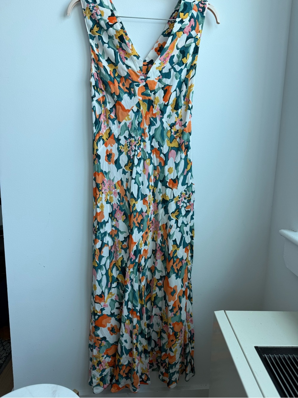 Comptoir Des Cotonniers Floral V-Neck Maxi Dress in Green, Orange & Pink